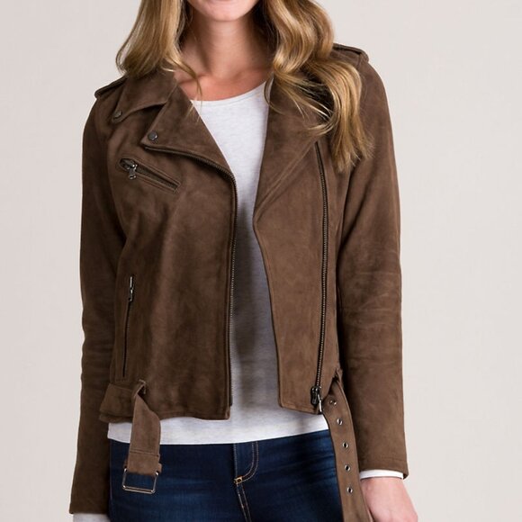 Overland Jackets & Blazers - Overland | Alyssa Goatskin Suede Leather Moto Jacket